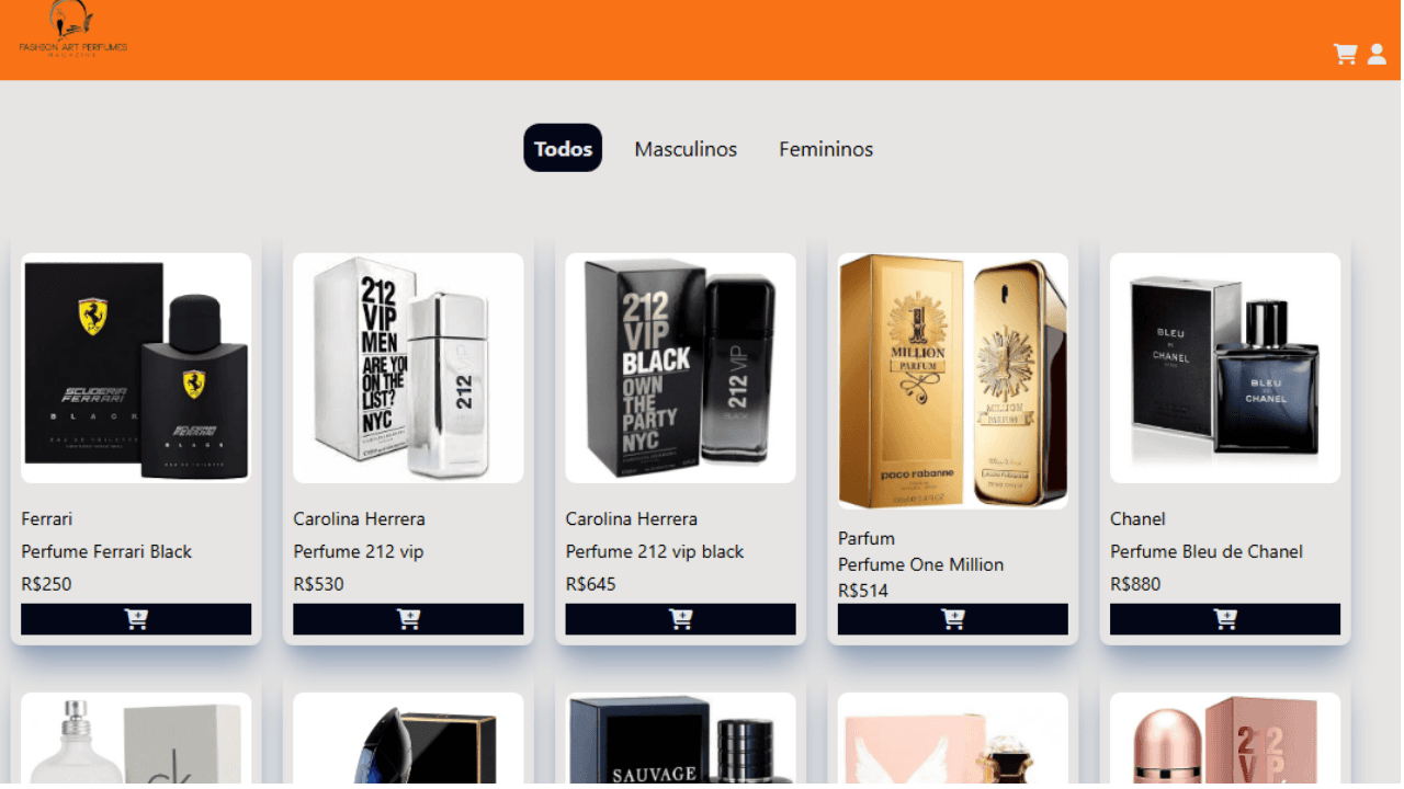 Tela do projeto Loja de Perfumes